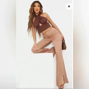 ✨🆕Pretty Little Thing🆕✨ |Chocolate woven cross front halter neck  tie back top